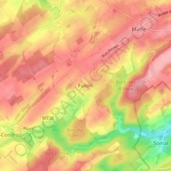 Failonの地形図、標高、地勢