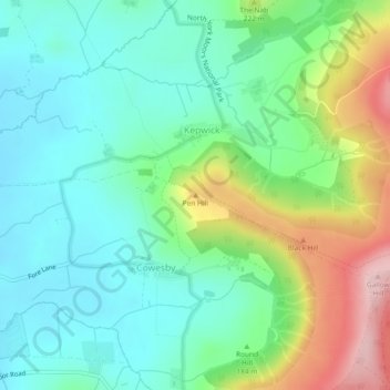 Pen Hillの地形図、標高、地勢