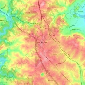 Reisterstownの地形図、標高、地勢