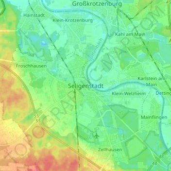 Seligenstadtの地形図、標高、地勢