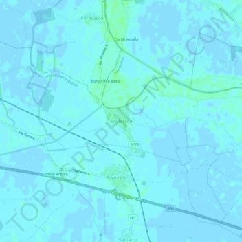 Medelanaの地形図、標高、地勢