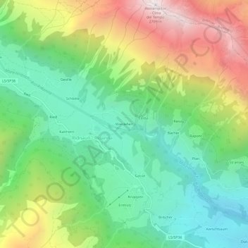 Wieslehenの地形図、標高、地勢