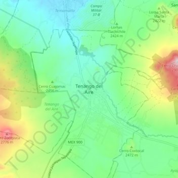 Tenango del Aireの地形図、標高、地勢