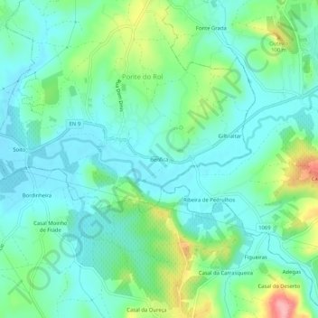 Benficaの地形図、標高、地勢
