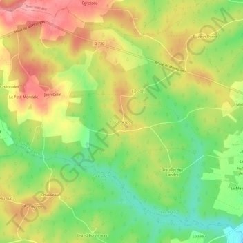 Le Cherpeの地形図、標高、地勢