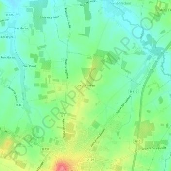 Chez Landreauの地形図、標高、地勢