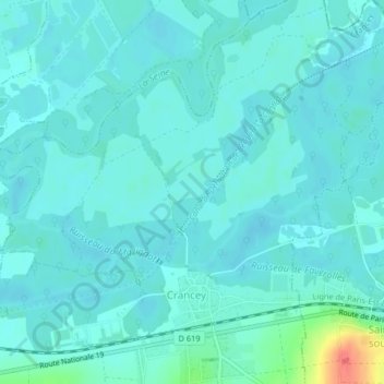 Les Hachettesの地形図、標高、地勢