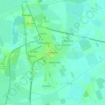 Doloresの地形図、標高、地勢