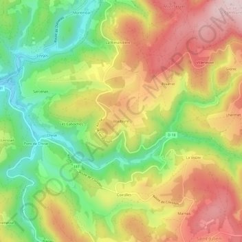 Bouteyreの地形図、標高、地勢
