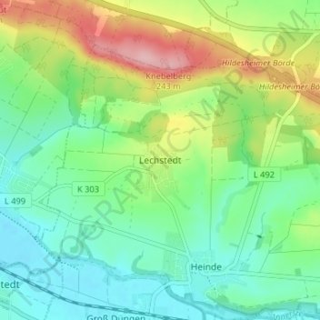 Lechstedtの地形図、標高、地勢