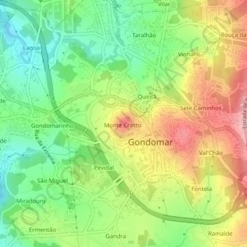 Monte Crastoの地形図、標高、地勢