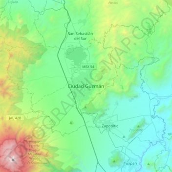 Ciudad Guzmánの地形図、標高、地勢
