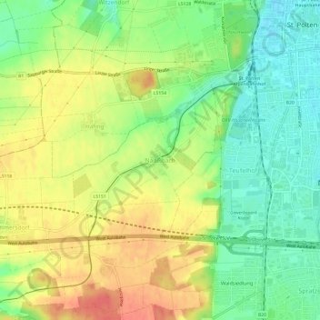 Nadelbachの地形図、標高、地勢