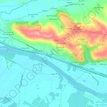 Camp de Saint-Jeanの地形図、標高、地勢