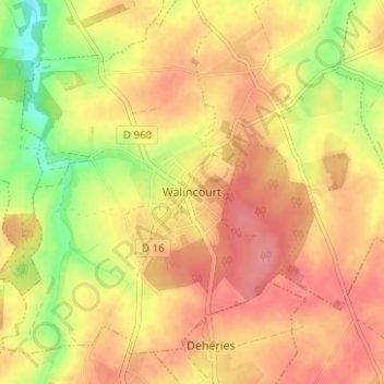 Walincourtの地形図、標高、地勢