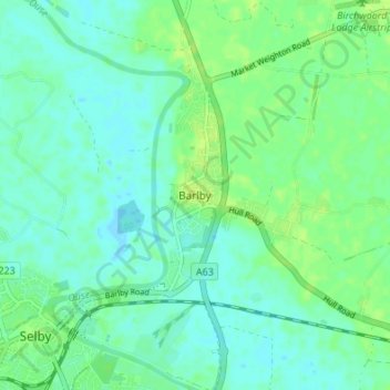 Barlbyの地形図、標高、地勢