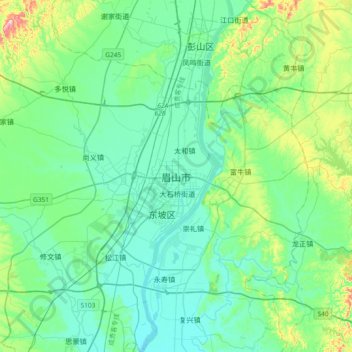 眉山市の地形図、標高、地勢