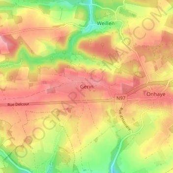 Gerinの地形図、標高、地勢