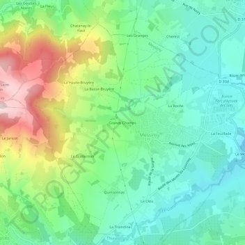 Grands Champsの地形図、標高、地勢