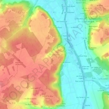 Les Championsの地形図、標高、地勢