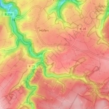 Alzenの地形図、標高、地勢