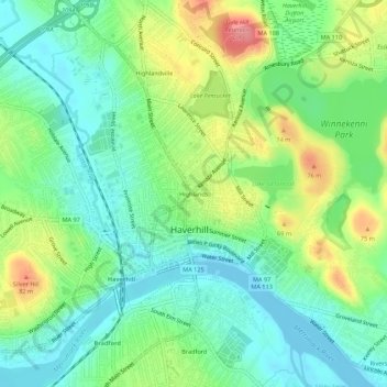 Highlandsの地形図、標高、地勢