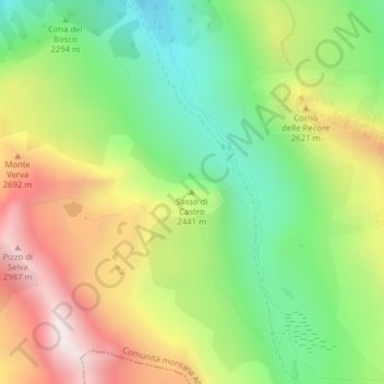Sasso di Castroの地形図、標高、地勢