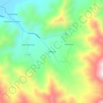 Colliguayの地形図、標高、地勢
