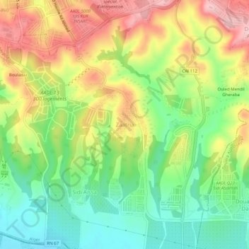 Zaatriaの地形図、標高、地勢