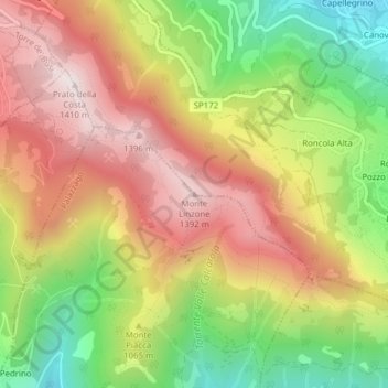 Monte Linzoneの地形図、標高、地勢