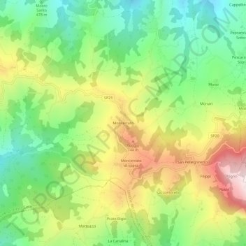 Moncerratoの地形図、標高、地勢