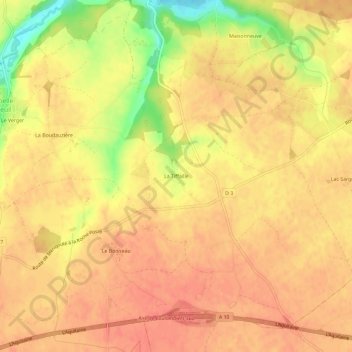 La Tiffailleの地形図、標高、地勢