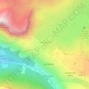 Col du Petit Mont Cenisの地形図、標高、地勢