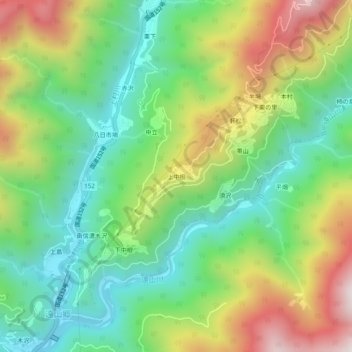 上中根の地形図、標高、地勢