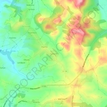Sussauteの地形図、標高、地勢