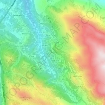 Spognaの地形図、標高、地勢