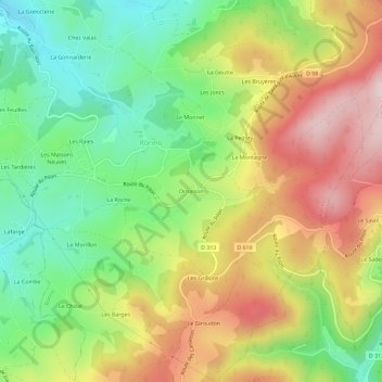 Ornaisonの地形図、標高、地勢