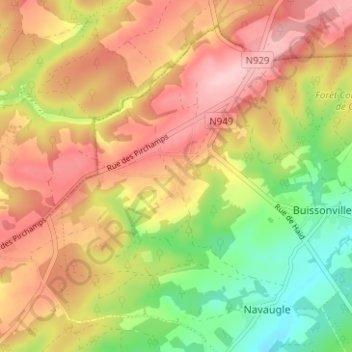Forzéeの地形図、標高、地勢