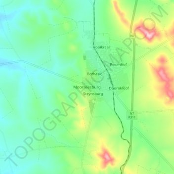 Moorreesburgの地形図、標高、地勢