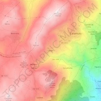 Ceidãoの地形図、標高、地勢