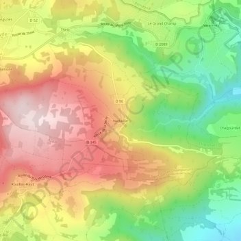 Nadaillatの地形図、標高、地勢