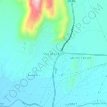 Ciudad de Diosの地形図、標高、地勢