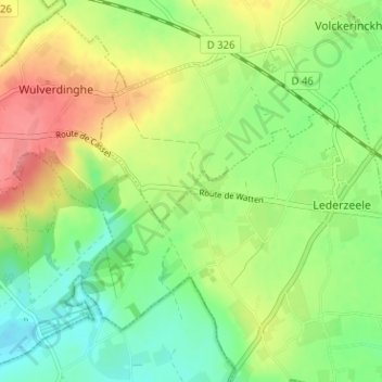 Les Cinq Ruesの地形図、標高、地勢