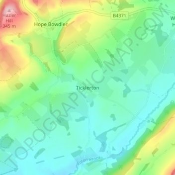 Ticklertonの地形図、標高、地勢