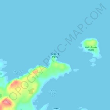 Ragged Pointの地形図、標高、地勢