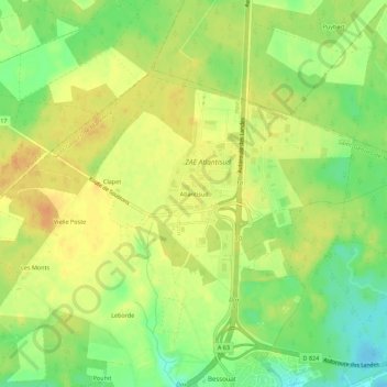 Atlantisudの地形図、標高、地勢