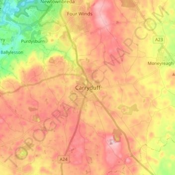 Carryduffの地形図、標高、地勢