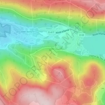 La Broche du Lardの地形図、標高、地勢