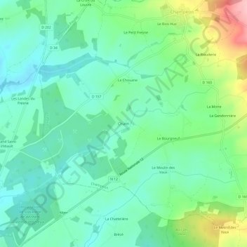 Churinの地形図、標高、地勢