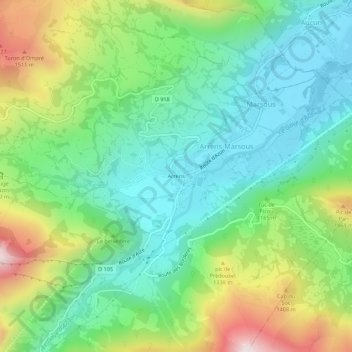 Arrensの地形図、標高、地勢